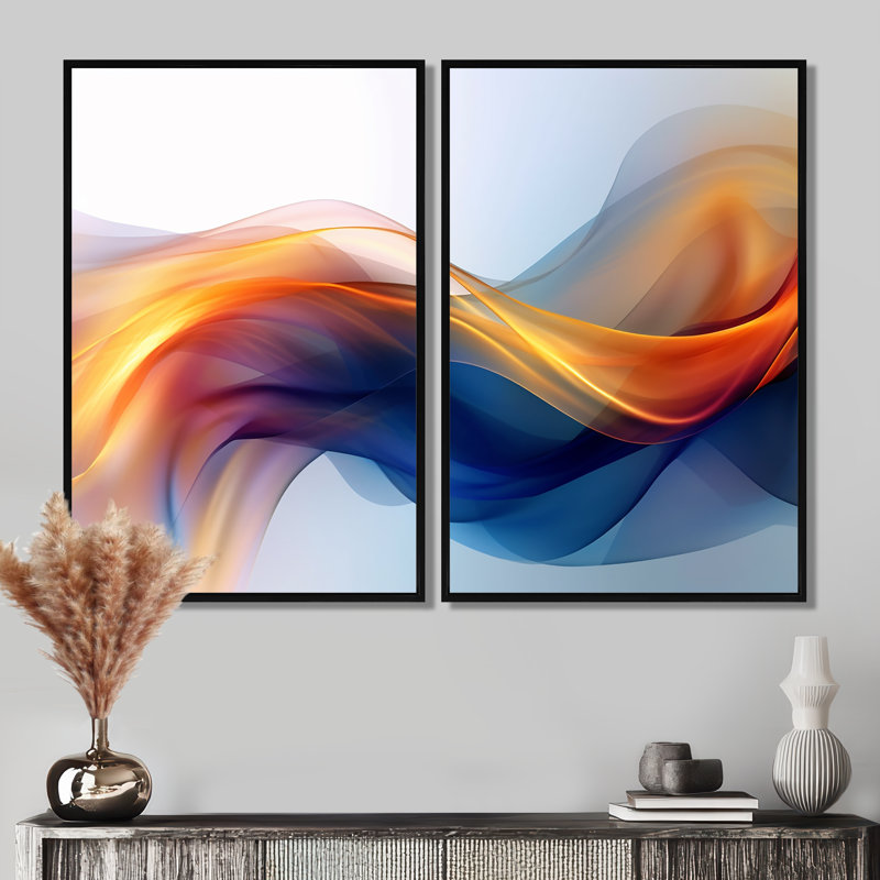 Impression sur toile orange, fractale fractale orange et bleu, 36" H x 48" W, Impression encadrée flottante, Black