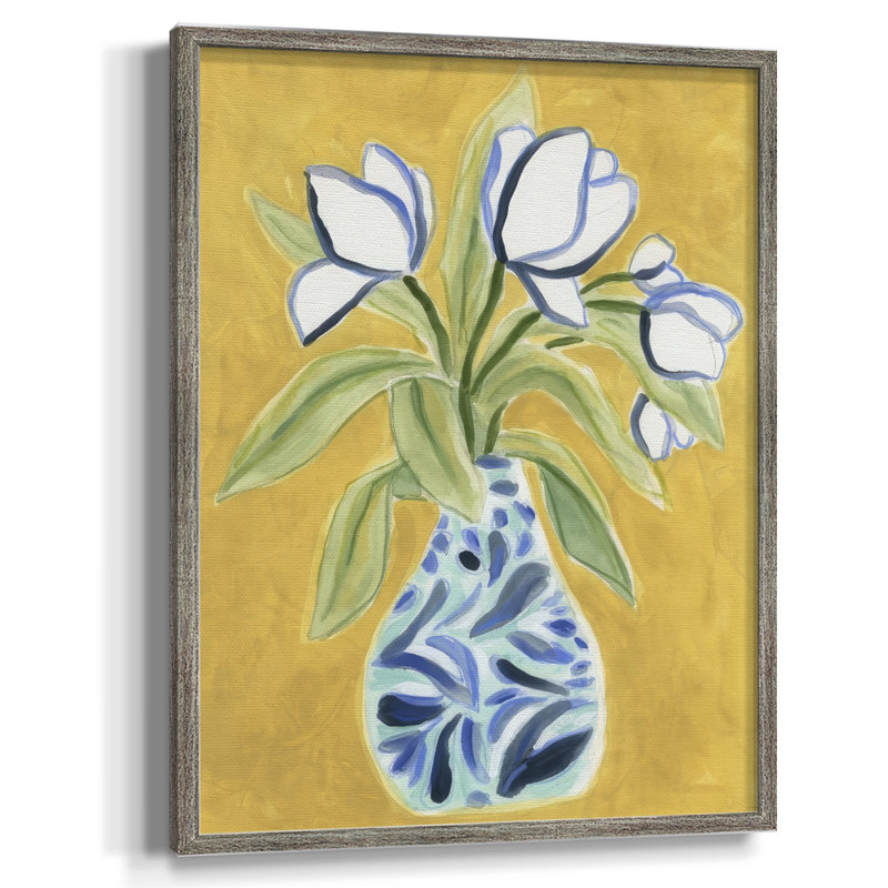 Vase de tulipes I, reproduction encadrée - bois massif, H 11 po x l 9 po
