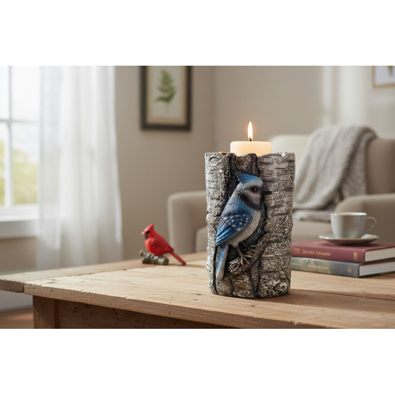 Blue Jay Log Candle Holder