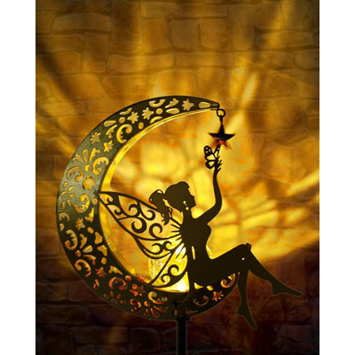 Solar Garden Statues Outdoor Decor, Fairy Moon Figurine Light Stake