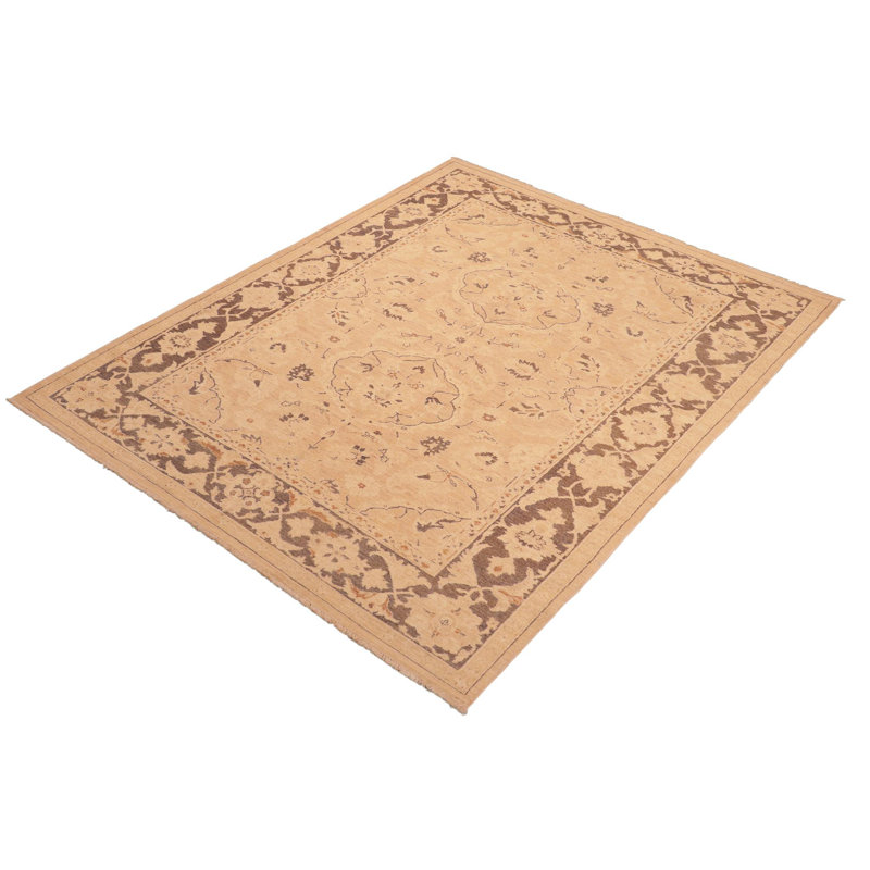 Tapis oriental brun clair en laine noué à la main 5 pi 11 po x 8 pi 6 po Baccio
