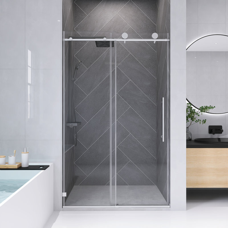 43" - 48" X 76" Frameless Single Sliding Shower Door With 8Mm Tempered Glass, Soft Closing Function, Brushed Nickel