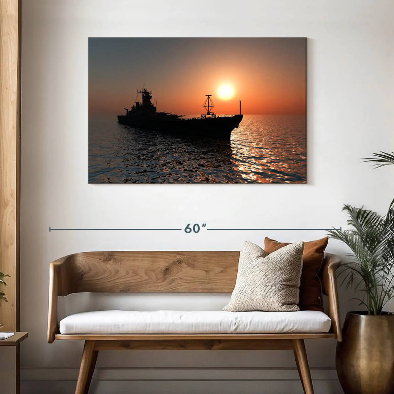 Navire Mait au coucher du soleil, H 30 po x l 45 po