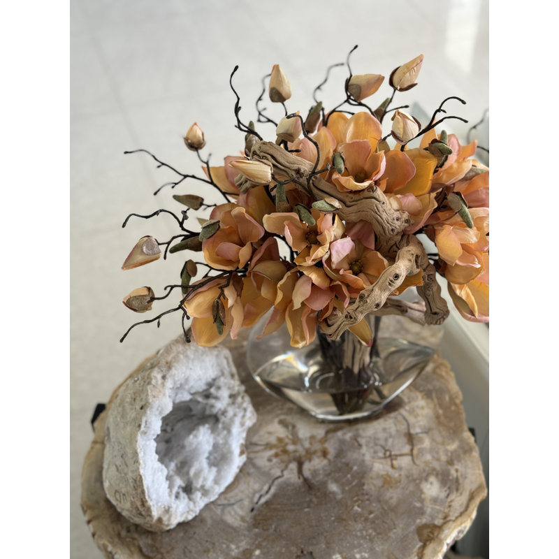 10" Moon Vase With White Magnolias	, Peach