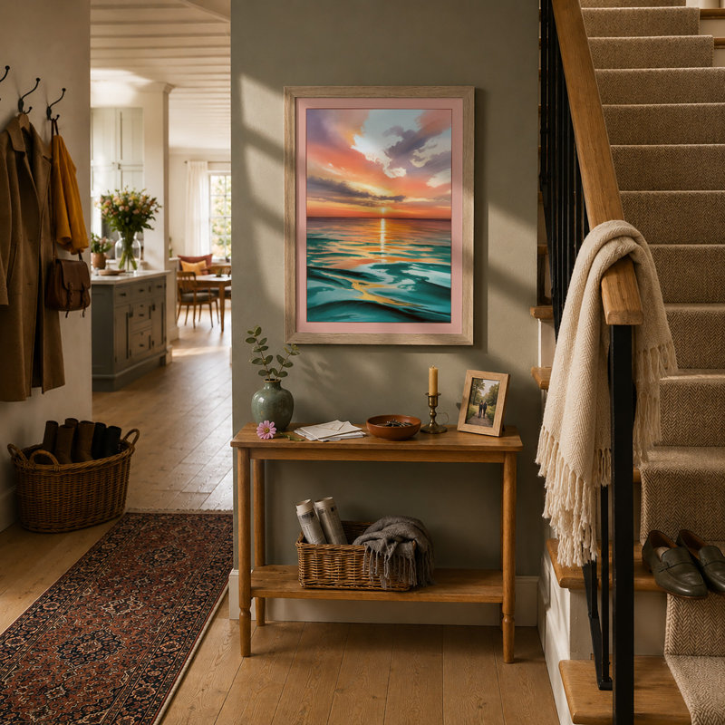 Sunset Over Calm Waters Coastal - Print, A2 - 59.4 x 42.0 cm, Oak