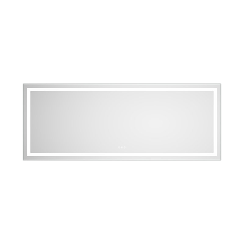 Miroir de salle de bain 72 "x 28" à DEL avec façade et rétroéclairage, H 28 po x l 72 po, Métal industriel cendré