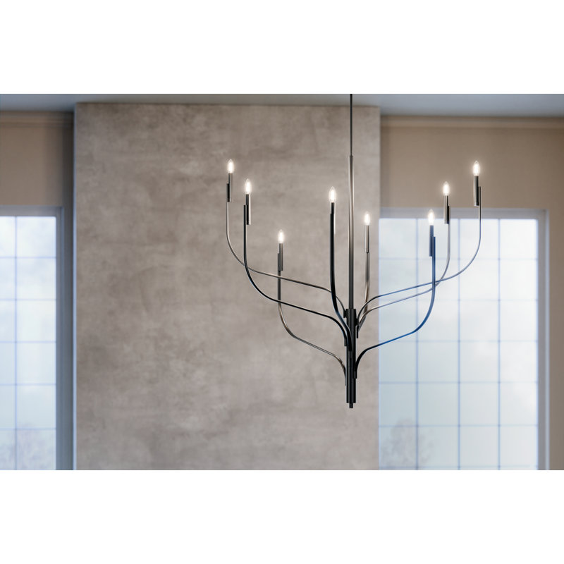 Lustre classique / traditionnel en acier à intensité variable , Noir satiné, H 47,75 po x l 47,75 po x P 47,75 po, 8