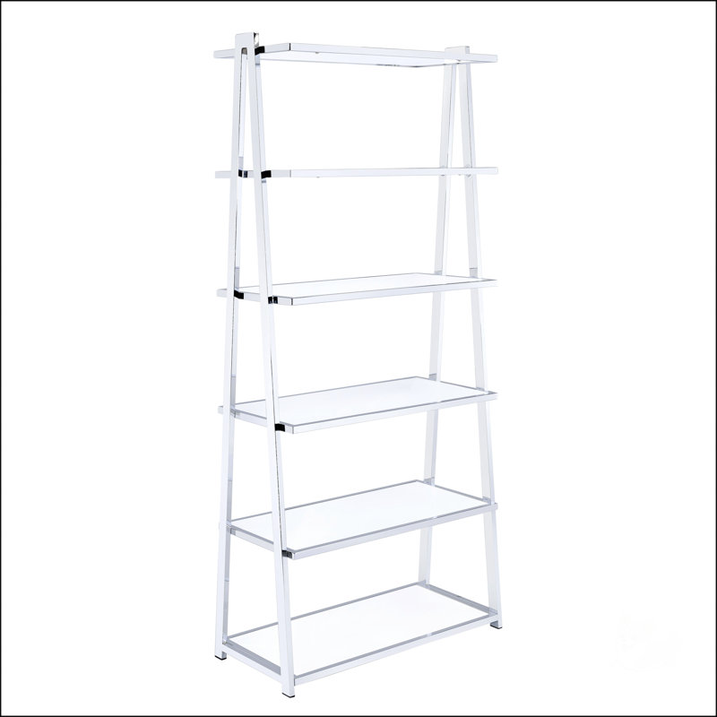 Bibliothèque blanche et chrome avec 6 tablettes, Blanc