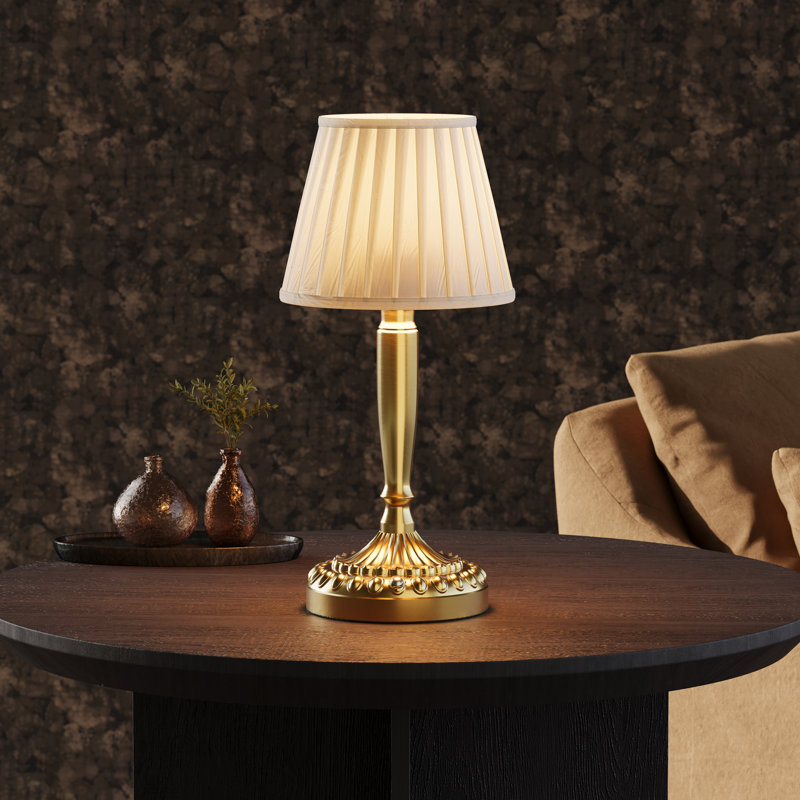 Lampe de table à DEL sans fil 13 po avec abat-jour en tissu rechargeable, Tissu blanc