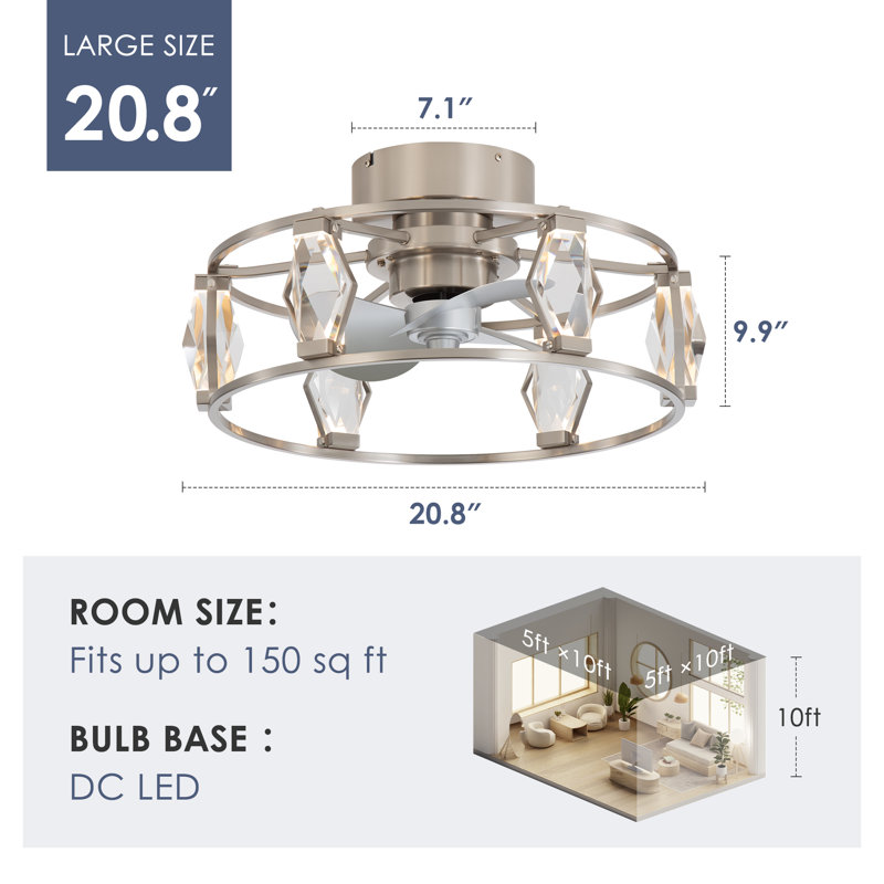 Petit ventilateur de plafond 20 po avec enceinte et cage 20 po Crystal, Stainless Steel, Silver
