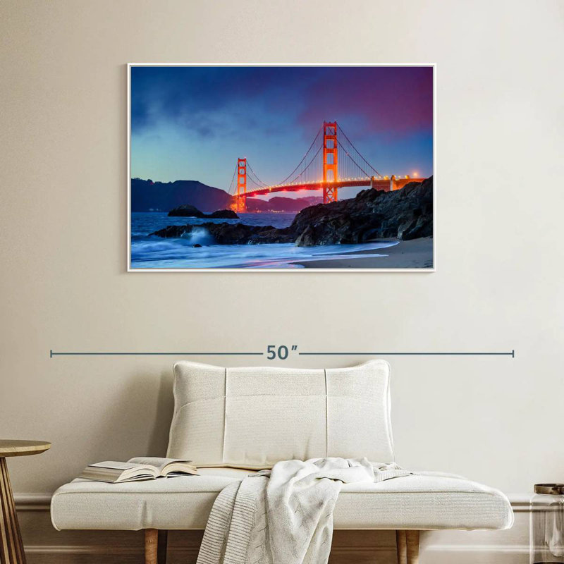 Baker Beach et le Golden Gate, Cadre flottant blanc, 40 po x 27 po