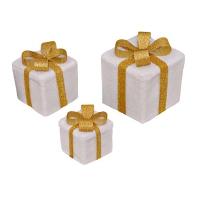 Christmas Lighted Boxes Set Of 3 LED Light Up Decor Outdoor Light Up Christmas Boxes Present Decorations Outdoor Yard 3AA Without Battery