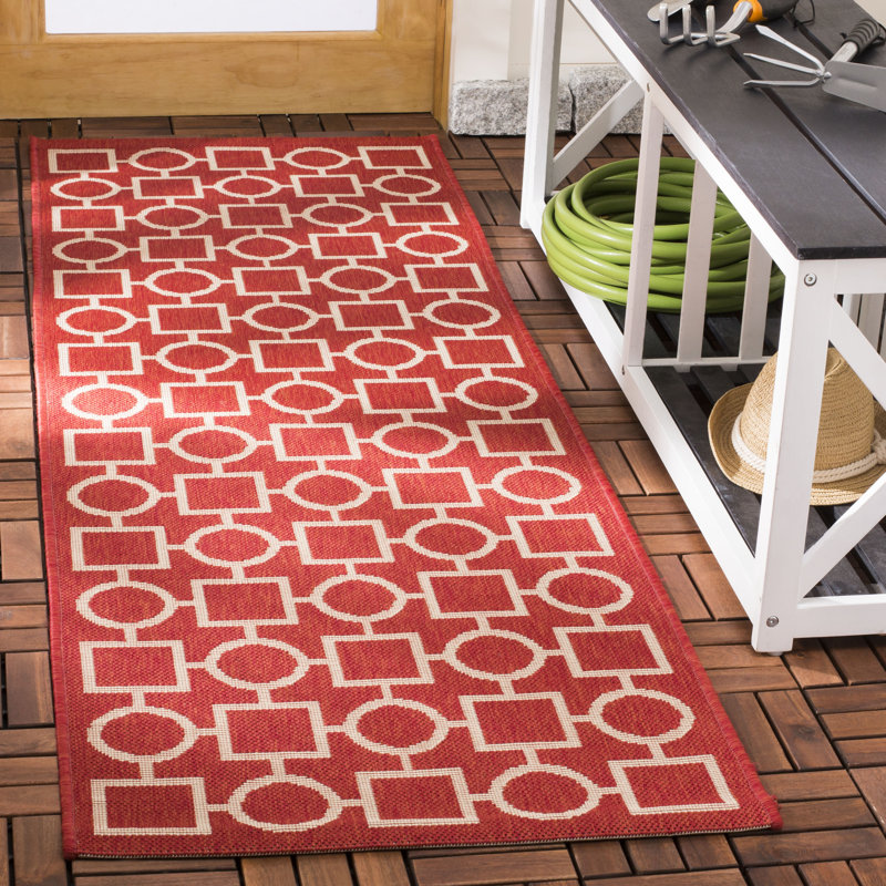Arneshia Geometric Red/Bone Area Rug, Runner 2'3" x 10'