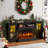 Farmhouse TV Stand with 36" Electric Fireplace and Glass Cabinet-1048191441-1051040449