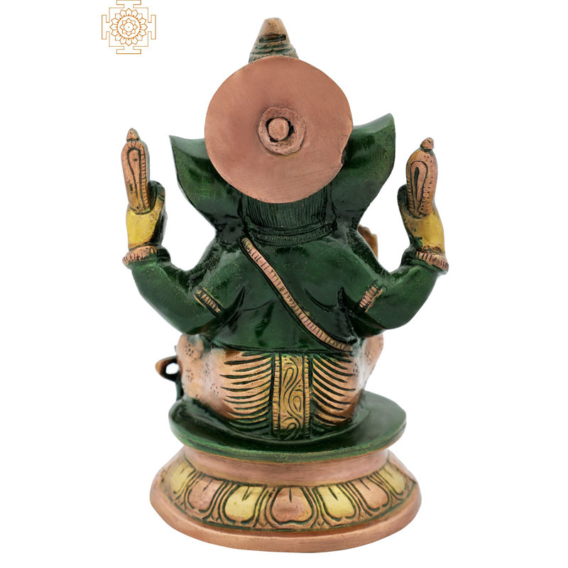Figurine Bénédiction Ganesha assise sur piédestal, Vert