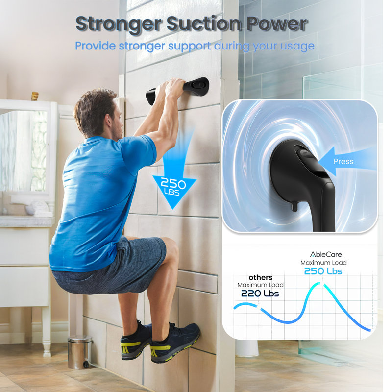 16" Suction Cup Shower Grab Bar, 2 Pack, Black