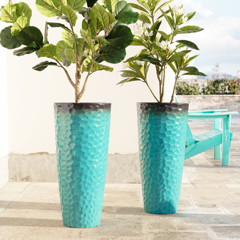 Pot à fleurs texturé nid d'abeille, H 31 po x l 15 po x P 15 po, Turquoise