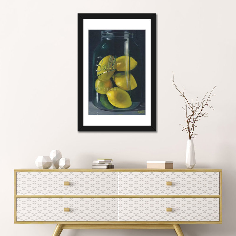 « citrons », impression sur toile, Papier avec cadre noir, H 24 po x l 16 po x P 1 po, Blanc