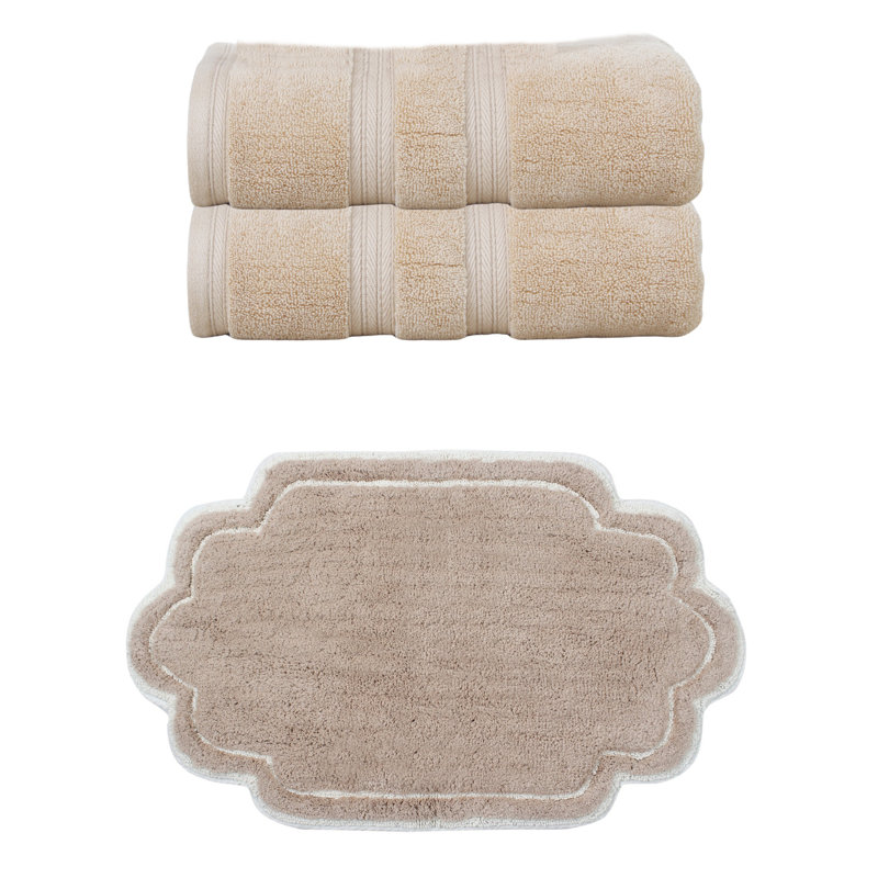 Talbert Collection 100% Soft Cotton Towel Set & 21x34" Bath Rug, 3 Piece Towel Set, Linen