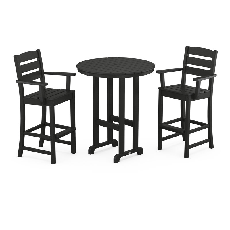 Lakeside 3-Piece Round Bar Arm Chair Set, Black