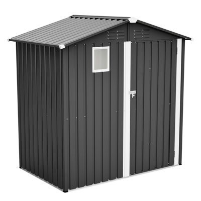 6Ft X 4Ft Metal Outdoor Storage Shed, Steel Utility Tool House For Backyard Garden Patio Lawn, Black, Spacious, , Weather-, With Transparent Non Window And Secure Lockable Door, Easy To Assemble Shed