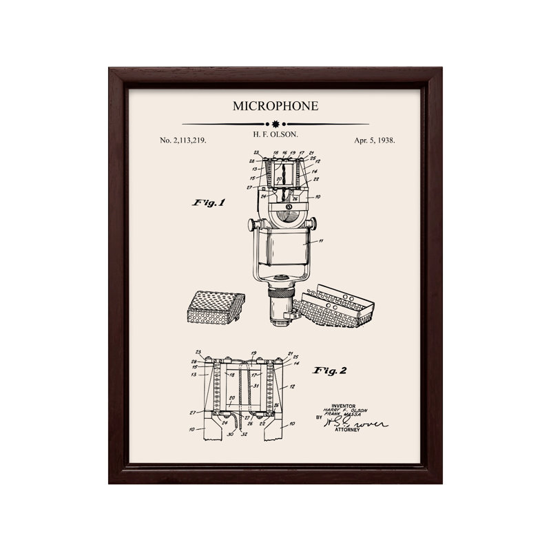 Plan du microphone n ° 1, Canvas, 24"H x 32"W, Brown Framed