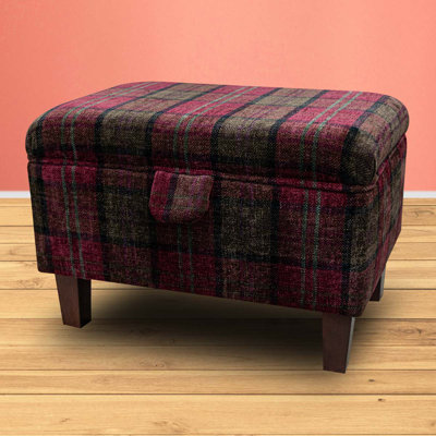 50.8cm Wide Rectangle Plaid Footstool Ottoman with Storage