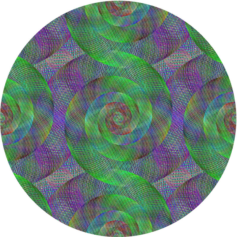 Tapis vert/mauve à motifs, Rond 3 pi