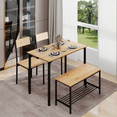 Dining Table Set With 2 Chairs And 1 Bench Rectangle Desk Furniture