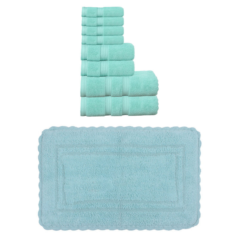 Ensemble de serviettes de bain 8 pièces et 1 tapis de bain 1 pièce Colson, 100% coton doux, ivoire, Lin