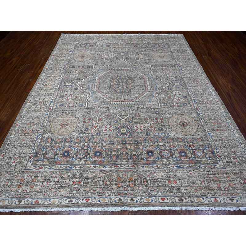 Tapis oriental gris en laine noué à la main 14e siècle 8 pi 3 po x 10 pi 0 po Aryana