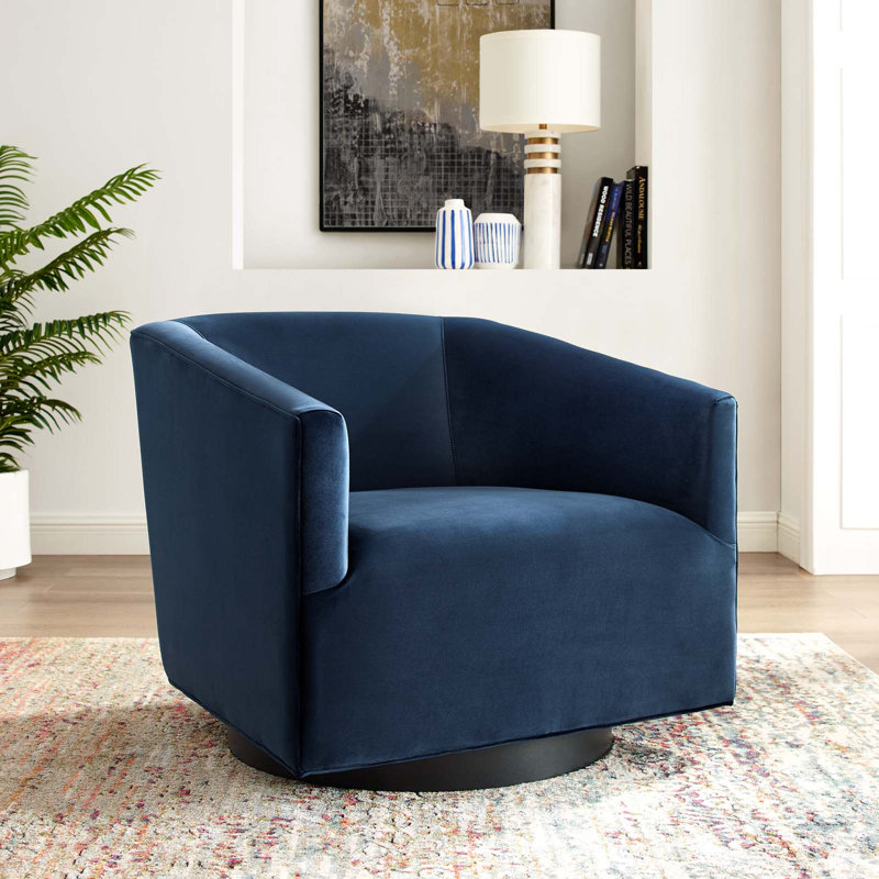 Fauteuil pivotant en velours Twist, Bleu minuit