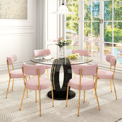 Ensemble de salle à manger élégant avec piédestal et chaises en peluche