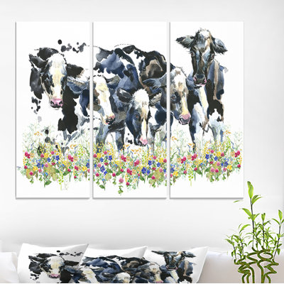 « vaches laitières on the field », reproduction de peinture à l’huile sur toile tendue