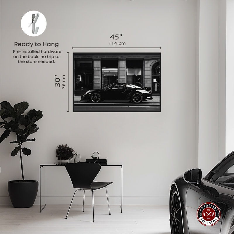 «Notoriart City Streets Car», art mural sur toile 1 pièce, Cadre noir, H 31 po x l 46 po