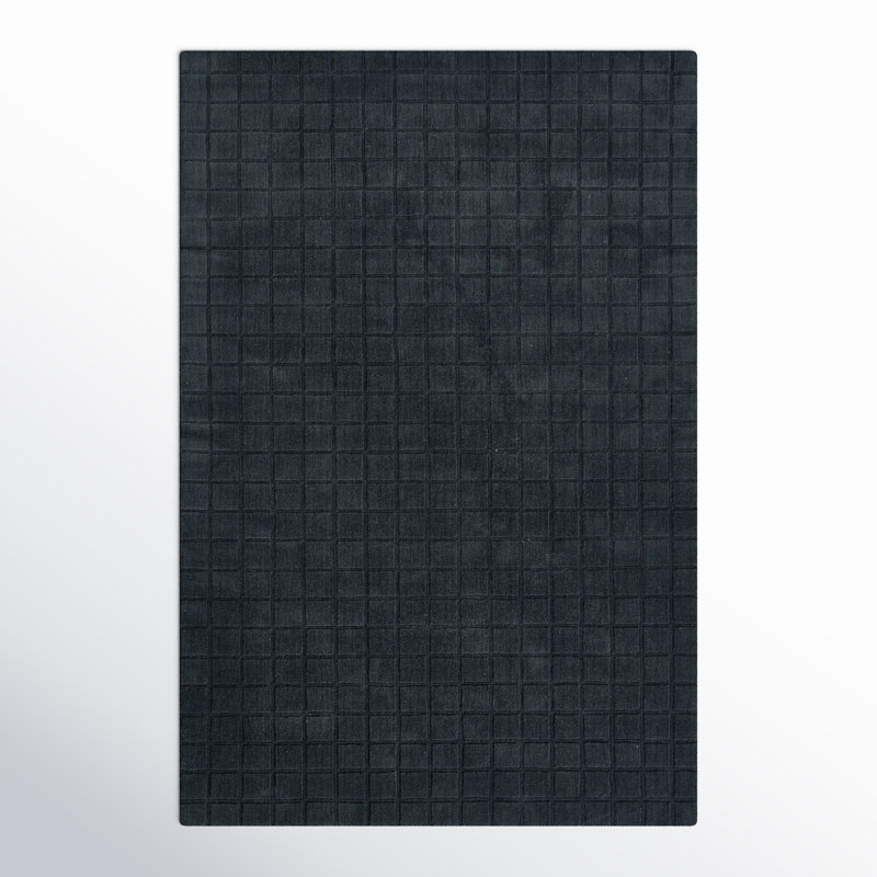 AllModern Contour Hand Loomed Wool Geometric Navy Area Rug, Rectangle 6' x 9'