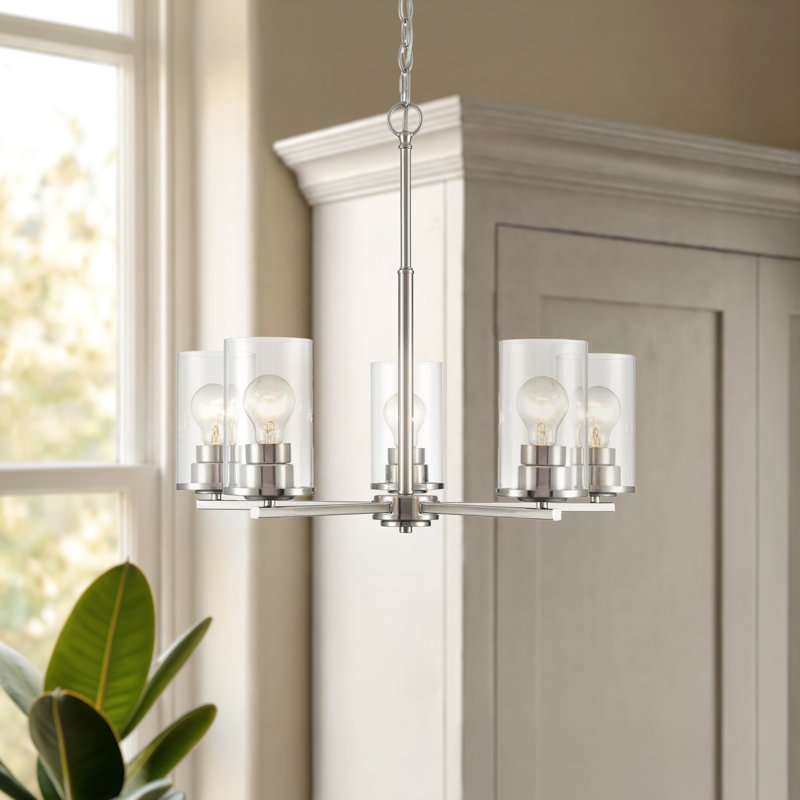 Lustre traditionnel à 5 lumières Verlana, Nickel brossé