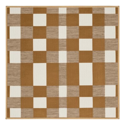 Machine Washable Checkered Brown Area Rug