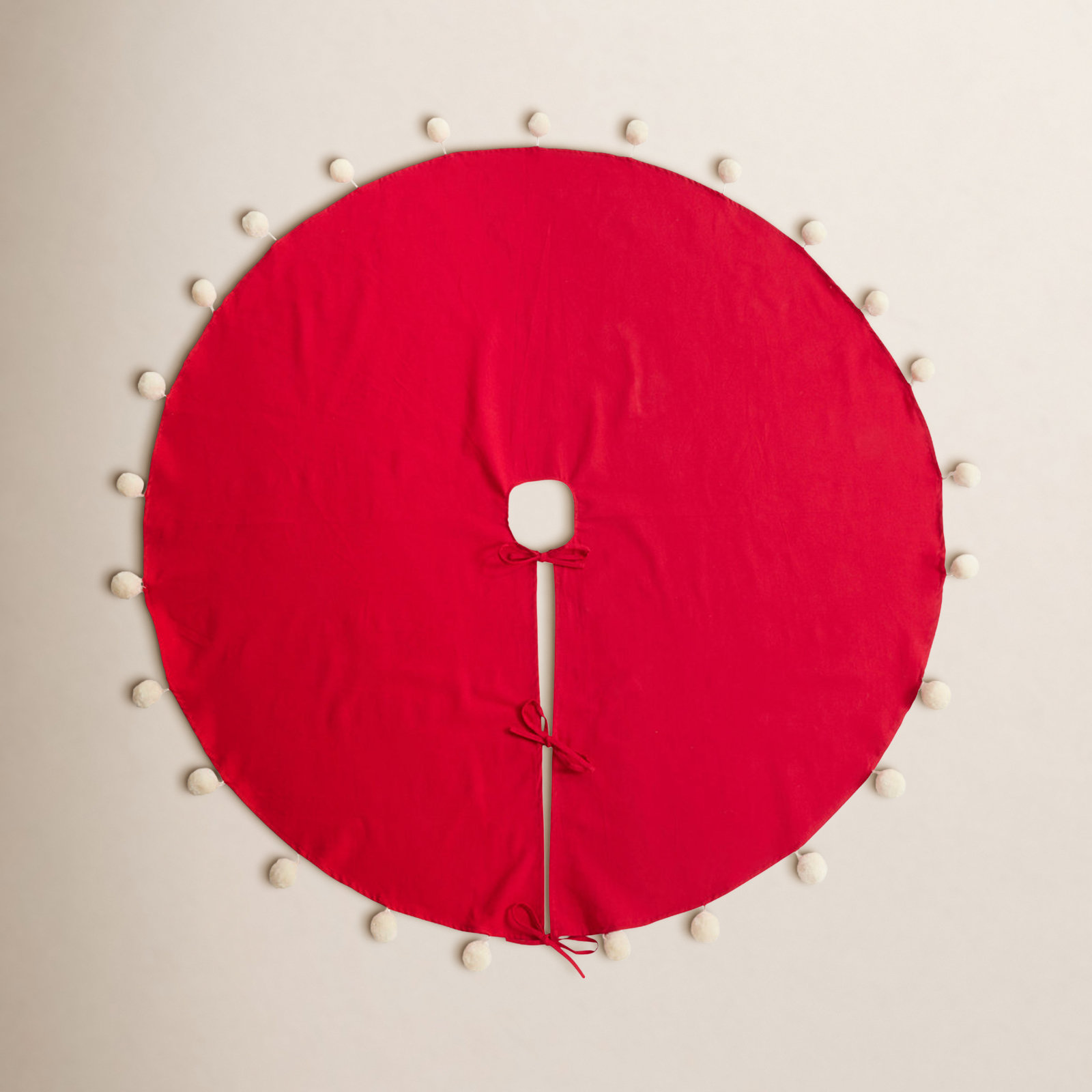 Pom Pom Collection Cotton Tree Skirt, 53" x 53", Red