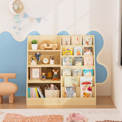 Organisateur de rangement pour enfants et bibliothèque pour enfants, étagère en bois multifonctionnelle à 4 niveaux avec présentoir pour salle de jeux et chambre d'enfant