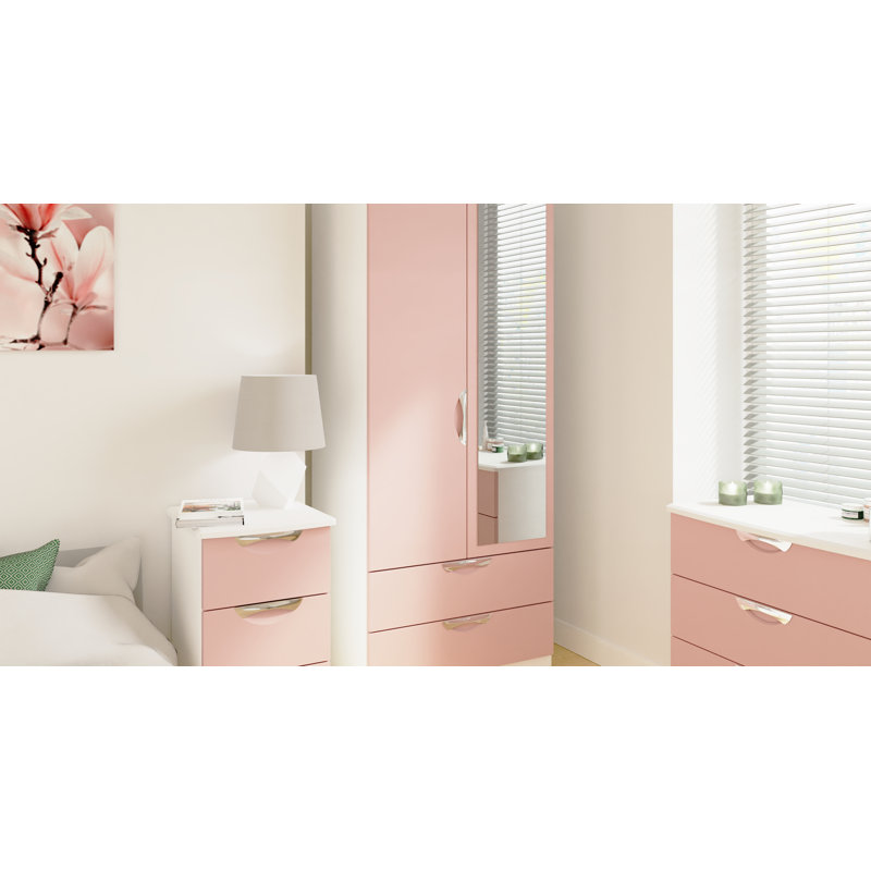 Fully Assembled Lebay 3 Drawer Bedside Table, White, Pink
