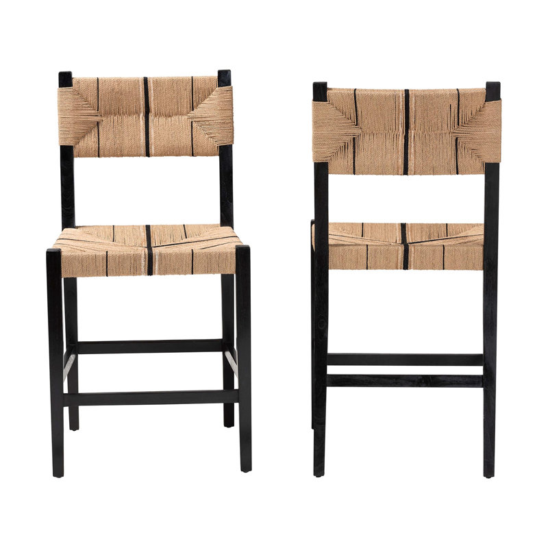 Ensemble de 2 tabourets Brieana bali & pari Prita, Noir, Tabouret de comptoir (siège d'une hauteur de 25 p