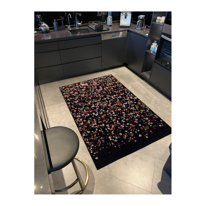 Tapis décoratif à motif floral noir, Sous-tapis carré 3 pi 3 po inclus