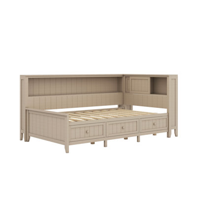 Twin Size Wood Daybed With Storage Shelves And Drawers