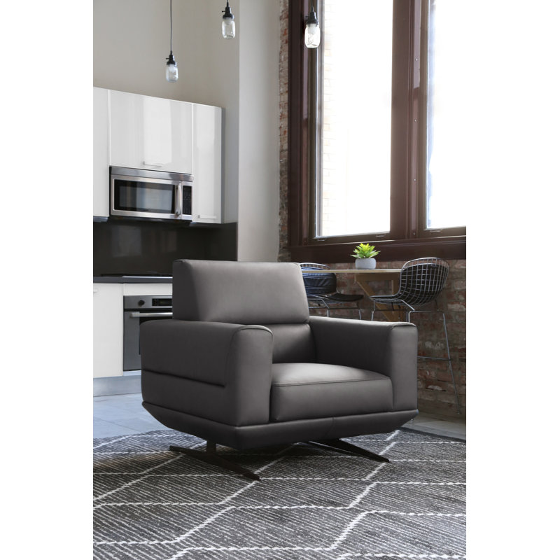 Fauteuil Kissha, Cuir véritable gris