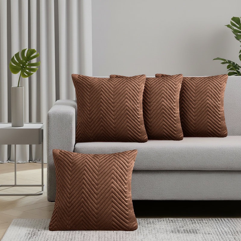Embossed Velvet Cushion Cover (4 Piece Set), Coffee