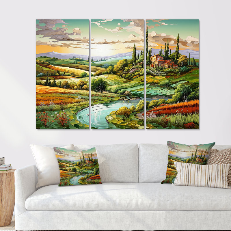 Paysage italien, campagne, ensemble d'art sur toile, Toile tendue, H 28 po x l 36 po x P 1 po