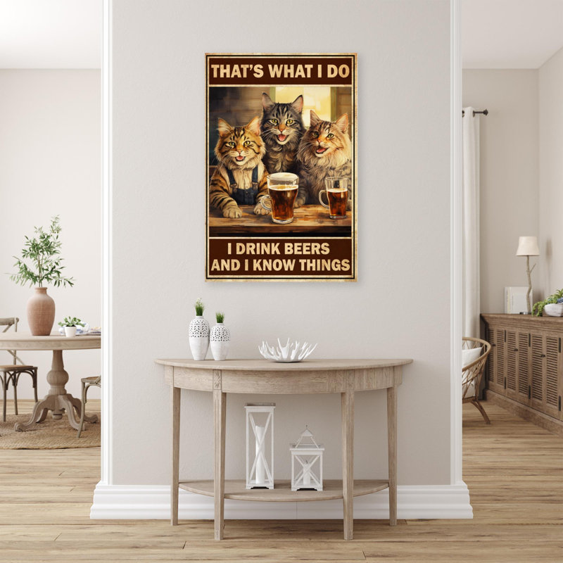 «Cats I Drink Beers» sur toile, H 20 po x l 16 po x P 1,25 po