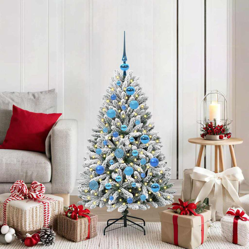 Artificial Christmas Tree Green and White PVC and Metal, 3.94 ft