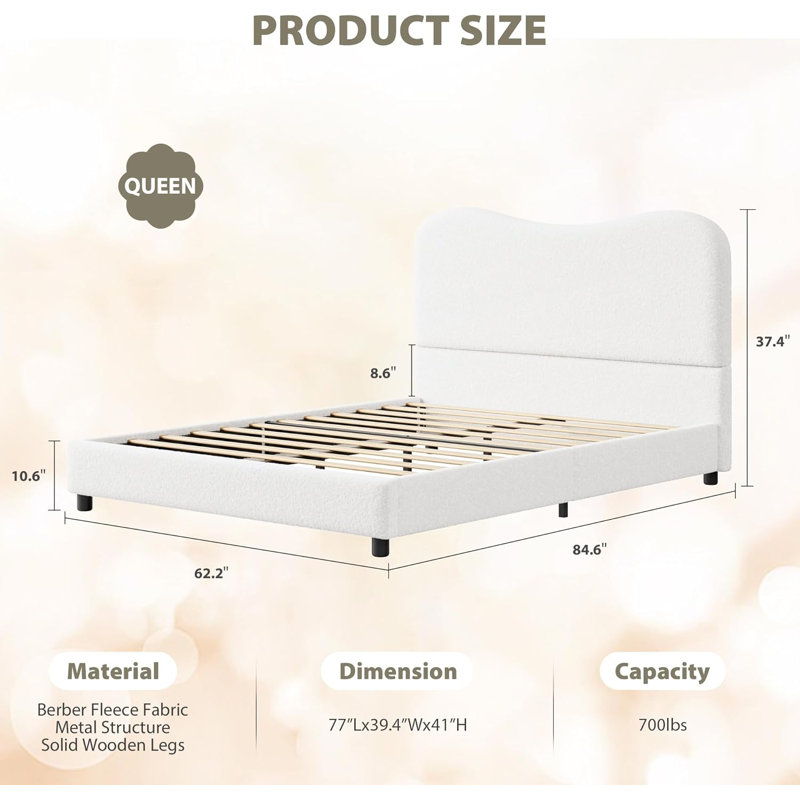 Twin/Full/Queen Size Bed Frame for Kids w/ Velvet Upholstered Headboard, Cute Low Profile Platform Bed for Girls and Boys